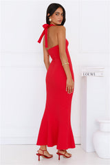 Good Conversation Halter Maxi Dress Red