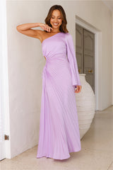 Style Wonderland Satin One Shoulder Maxi Dress Lilac