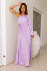 Style Wonderland Satin One Shoulder Maxi Dress Lilac