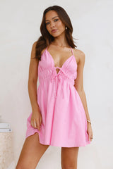 Floating Free Halter Linen Blend Mini Dress Pink