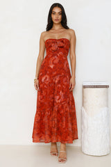 An Indulgence Strapless Maxi Dress Rust