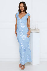 Golden Doll Mesh Maxi Dress Blue