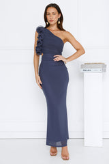 Luxe By Moonlight One Shoulder Mesh Maxi Dress Slate