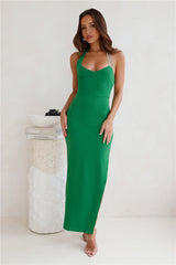 Crystal Show Halter Maxi Dress Green