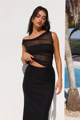 Surprise Parties Mesh Off Shoulder Top Black