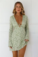 Sparkling Stories Long Sleeve Mini Dress Sage