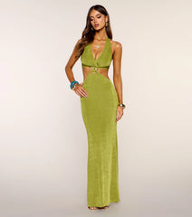 Polished Halter Bodycon Maxi Dress