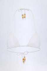 Charm-Detail Triangle Bikini Top in White