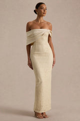 Solora | Cream Lace Twisted Bardot-Neck Maxi Dress