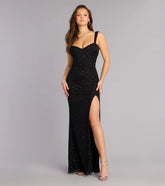 Sonia Mesh Bead Cutout Slit Formal Dress