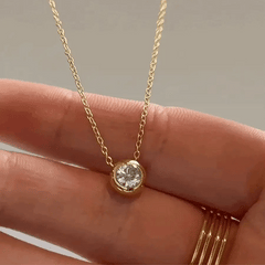 14K Gold Birthstone Pendant Necklace - Crystal
