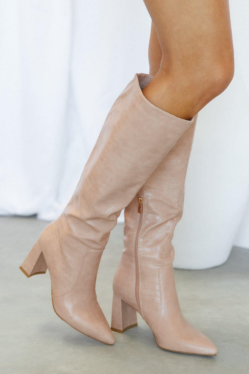 BILLINI Elanor Knee High Boots Rose Clay Croc