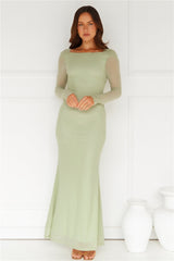 Whimsy Wonder Long Sleeve Mesh Maxi Dress Sage