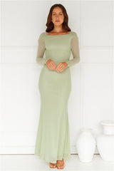 Whimsy Wonder Long Sleeve Mesh Maxi Dress Sage