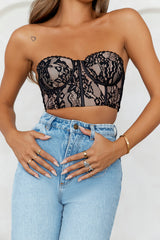 Romance In Lace Strapless Crop Top Black