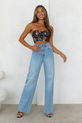 Romance In Lace Strapless Crop Top Black
