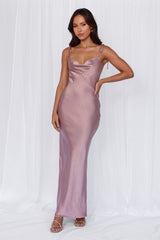 The Penelope Cowl Satin Maxi Dress Dusty Pink