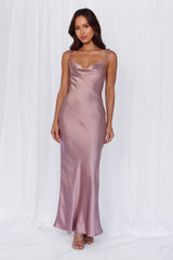 The Penelope Cowl Satin Maxi Dress Dusty Pink