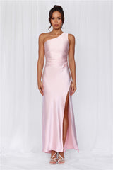 The Aurora One Shoulder Satin Maxi Dress Pink