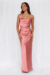 The Madeline Cowl Satin Maxi Dress Rose
