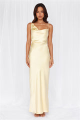 The Madeline Cowl Satin Maxi Dress Yellow