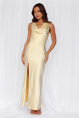 The Loretta Cowl Satin Maxi Dress Yellow