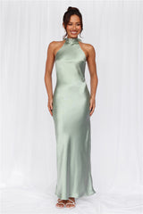The Cleo Halter Satin Maxi Dress Sage