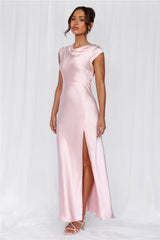 The Valentina Cap Sleeve Satin Maxi Dress Pink