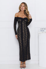 Pure Happiness Off Shoulder Lace Maxi Dress Black