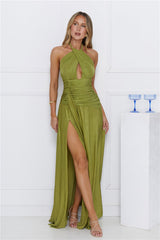 Celebration Of Style Halter Maxi Dress Olive