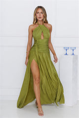 Celebration Of Style Halter Maxi Dress Olive