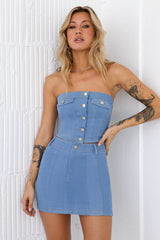 Paid Attendance Mini Denim Skirt Light Denim