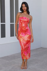 RUNAWAY Oralie Midi Dress Orange Floral