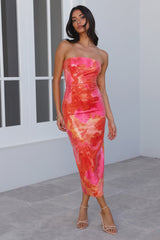RUNAWAY Oralie Midi Dress Orange Floral