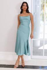Feel the Glow Satin Midi Dress Teal
