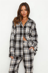 Dreamland Flannelette Long Sleeve Pyjama Top Unisex Grey Check
