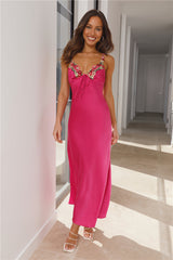Flower Passion Satin Maxi Dress Pink
