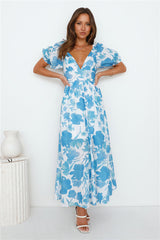 Leaves Falling Maxi Dress Blue