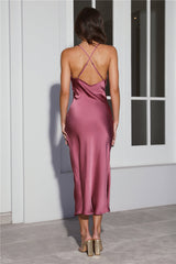 Slip Silk Satin Midi Dress Pink