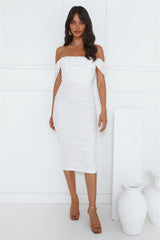 Perfect Girl Off Shoulder Mesh Midi Dress White