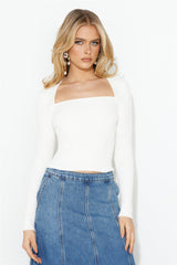 Simply Elevate Ribbed Long Sleeve Top White