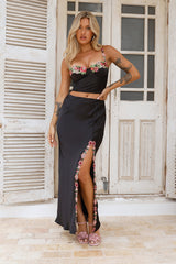 Blooming Princess Satin Crop Top Black