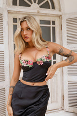 Blooming Princess Satin Crop Top Black