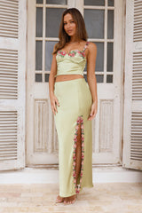Blooming Princess Satin Crop Top Green