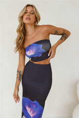 Pansies Bouquet Crop Top Black
