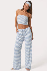 Ribbed Jersey Low-Rise Trousers in Blue Stripe