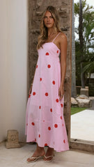 Marcel Maxi Dress - Pink/Red Polka