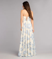 Kensie Floral Chiffon Slit Formal Dress