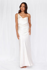 The Madeline Cowl Satin Maxi Dress Pearl