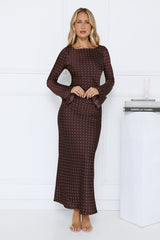 Girlfriend Energy Polka Dot Satin Maxi Dress Burgundy